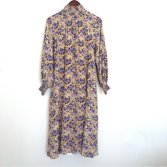 Yellow and Purple Ruffled Tiered Midi Dress with Mock Neck - Picture 3 of 9